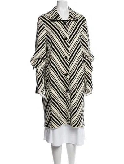 Pre-owned Tory Burch Striped Coat In Black