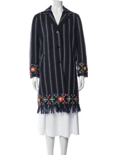Pre-owned Tory Burch Striped Coat In Blue