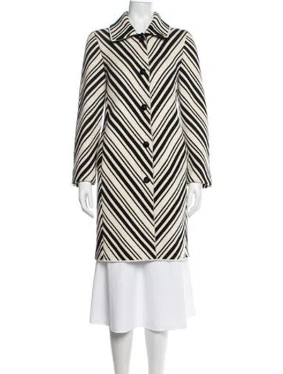 Pre-owned Tory Burch Striped Coat In White