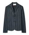 Tory Burch Pinstripe Frayed-edge Blazer In Blue