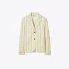 Tory Burch Striped Cotton Blazer In Multi