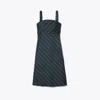 Tory Burch Striped-pattern Cotton-blend Midi Dress In Black