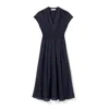 Tory Burch Cotton Stripe Shirred-waist Midi Dress In Blue