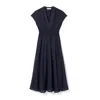 Tory Burch Cotton Stripe Shirred-waist Midi Dress In Blue
