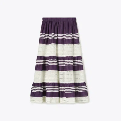 Tory Burch Striped Cotton Midi Skirt In Purple