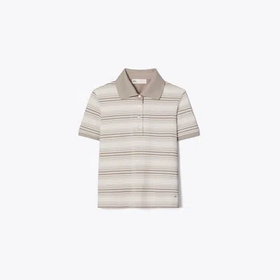 Tory Burch Striped Cotton Polo In Brown