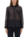 Tory Burch Vertical Stripe Cotton Shirt With Classic Collar And Chest Pocket In Black
