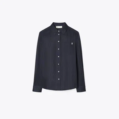 Tory Burch Striped Cotton Shirt In Blue