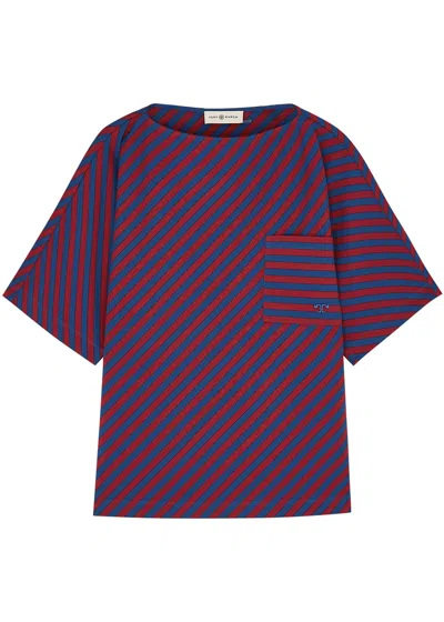 Tory Burch Striped Cotton T-shirt In Purple