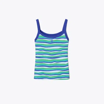 Tory Burch Striped Cotton Tank In Blue