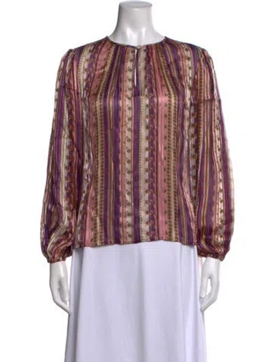 Pre-owned Tory Burch Striped Crew Neck Blouse In Multicolor