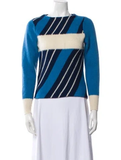 Pre-owned Tory Burch Striped Crew Neck Sweater In Blue