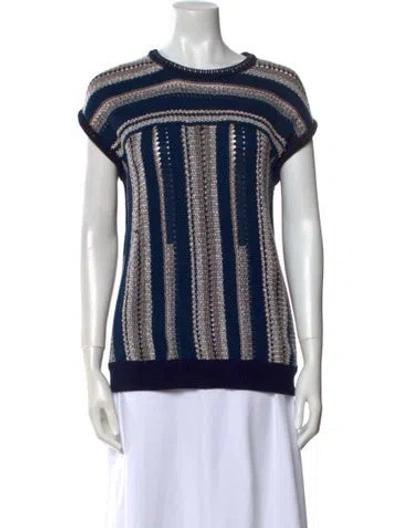 Pre-owned Tory Burch Striped Crew Neck Sweater In Blue