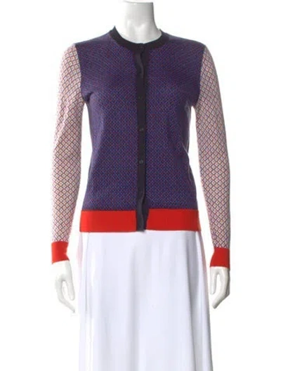 Pre-owned Tory Burch Striped Crew Neck Sweater In Blue