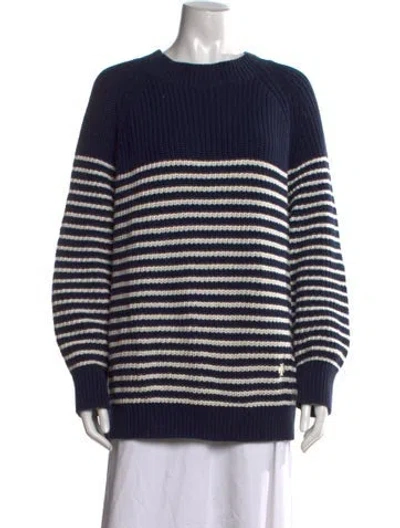 Pre-owned Tory Burch Striped Crew Neck Sweater In Blue