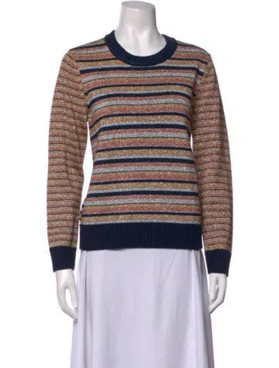 Pre-owned Tory Burch Striped Crew Neck Sweater In Blue/metallic