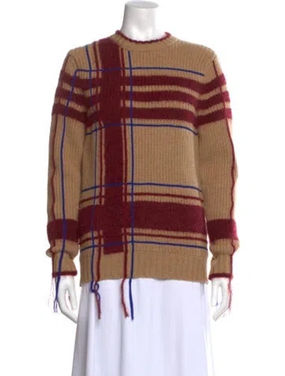 Pre-owned Tory Burch Striped Crew Neck Sweater In Burgundy