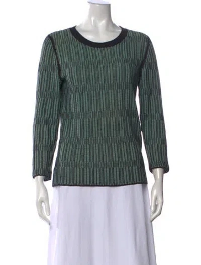 Pre-owned Tory Burch Striped Crew Neck Sweater In Green
