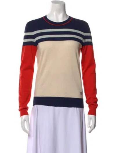 Pre-owned Tory Burch Striped Crew Neck Sweater In Neutral