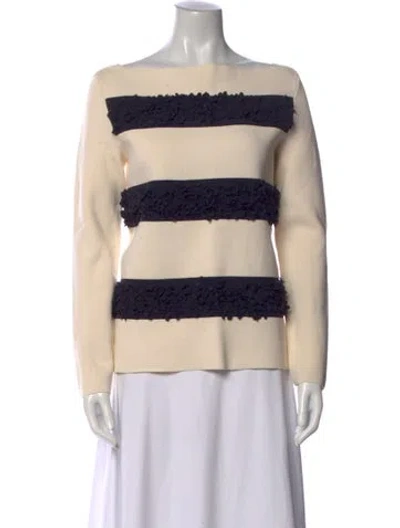 Pre-owned Tory Burch Striped Crew Neck Sweater In Neutral