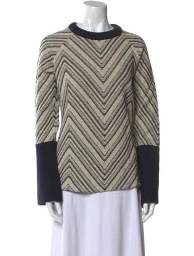 Pre-owned Tory Burch Striped Crew Neck Sweater In Neutral