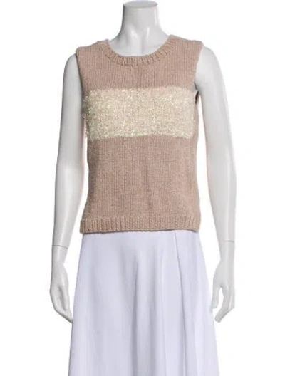Pre-owned Tory Burch Striped Crew Neck Sweater In Neutral