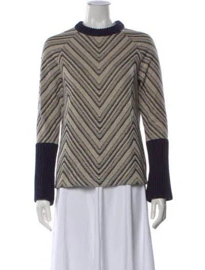 Pre-owned Tory Burch Striped Crew Neck Sweater In Neutral