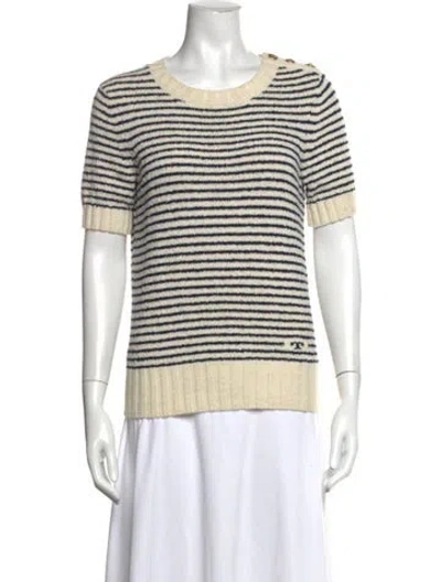 Pre-owned Tory Burch Striped Crew Neck Sweater In Neutral