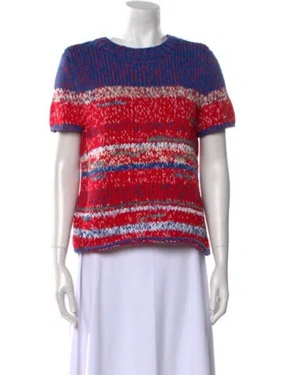 Pre-owned Tory Burch Striped Crew Neck Sweater In Red