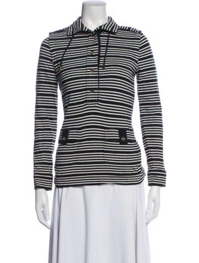 Pre-owned Tory Burch Striped Crew Neck Sweater In White