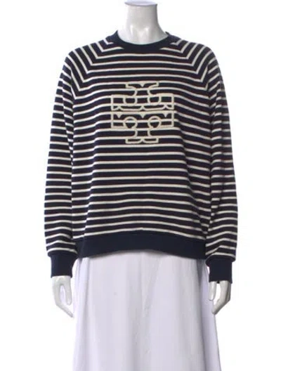 Pre-owned Tory Burch Striped Crew Neck Sweatshirt In Blue
