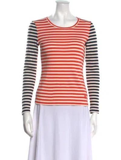 Pre-owned Tory Burch Striped Crew Neck Sweatshirt In Orange