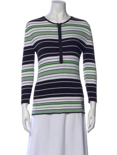 Pre-owned Tory Burch Striped Crew Neck Top In Blue