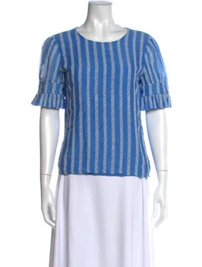 Pre-owned Tory Burch Striped Crew Neck Top In Blue