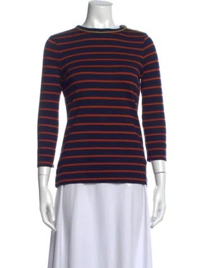 Pre-owned Tory Burch Striped Crew Neck Top In Blue