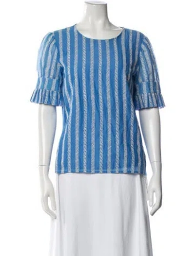Pre-owned Tory Burch Striped Crew Neck Top In Blue