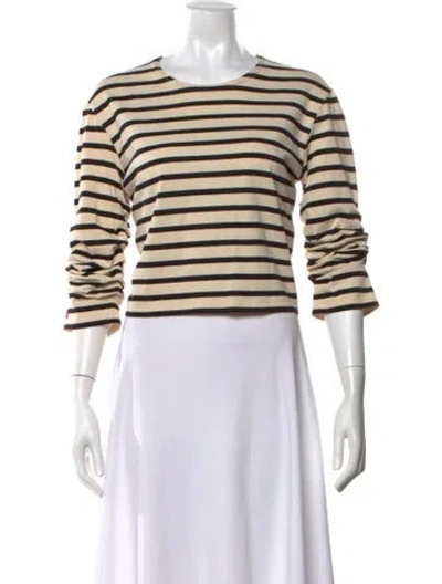 Pre-owned Tory Burch Striped Crew Neck Top In Neutral