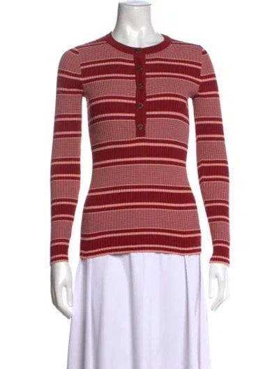 Pre-owned Tory Burch Striped Crew Neck Top In Red