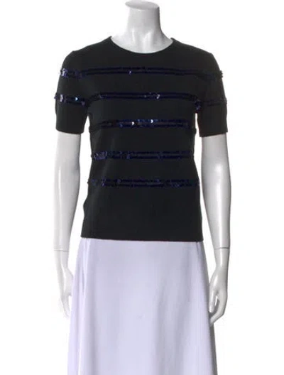 Pre-owned Tory Burch Striped Crew Neck T-shirt In Black