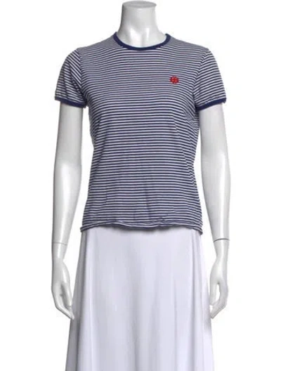 Pre-owned Tory Burch Striped Crew Neck T-shirt In Black/white