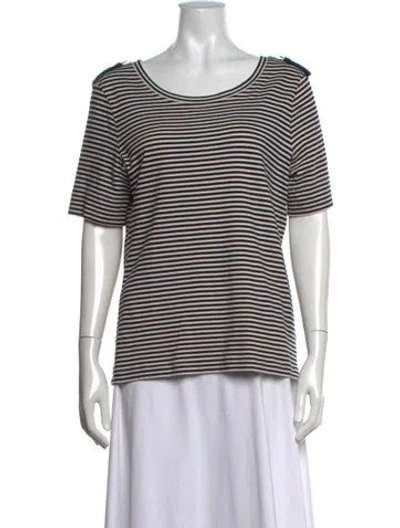 Pre-owned Tory Burch Striped Crew Neck T-shirt In Black/white