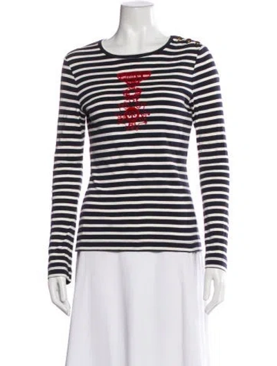 Pre-owned Tory Burch Striped Crew Neck T-shirt In Blue