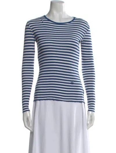 Pre-owned Tory Burch Striped Crew Neck T-shirt In Blue