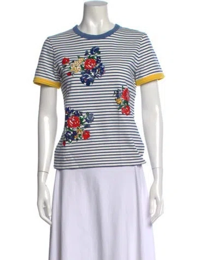 Pre-owned Tory Burch Striped Crew Neck T-shirt In Blue