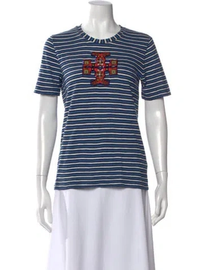 Pre-owned Tory Burch Striped Crew Neck T-shirt In Blue