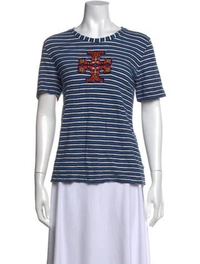Pre-owned Tory Burch Striped Crew Neck T-shirt In Blue