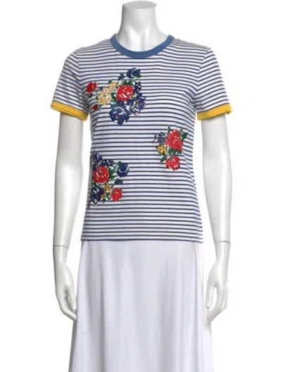 Pre-owned Tory Burch Striped Crew Neck T-shirt In Blue