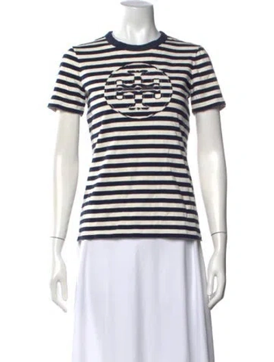 Pre-owned Tory Burch Striped Crew Neck T-shirt In Blue/neutrals