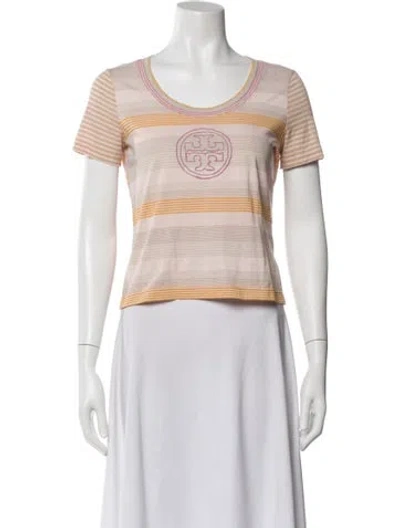 Pre-owned Tory Burch Striped Crew Neck T-shirt In Multi
