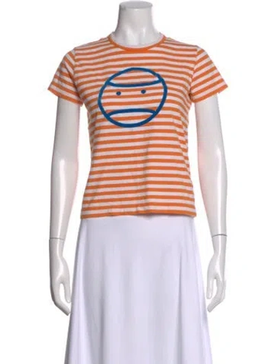 Pre-owned Tory Burch Striped Crew Neck T-shirt In Orange